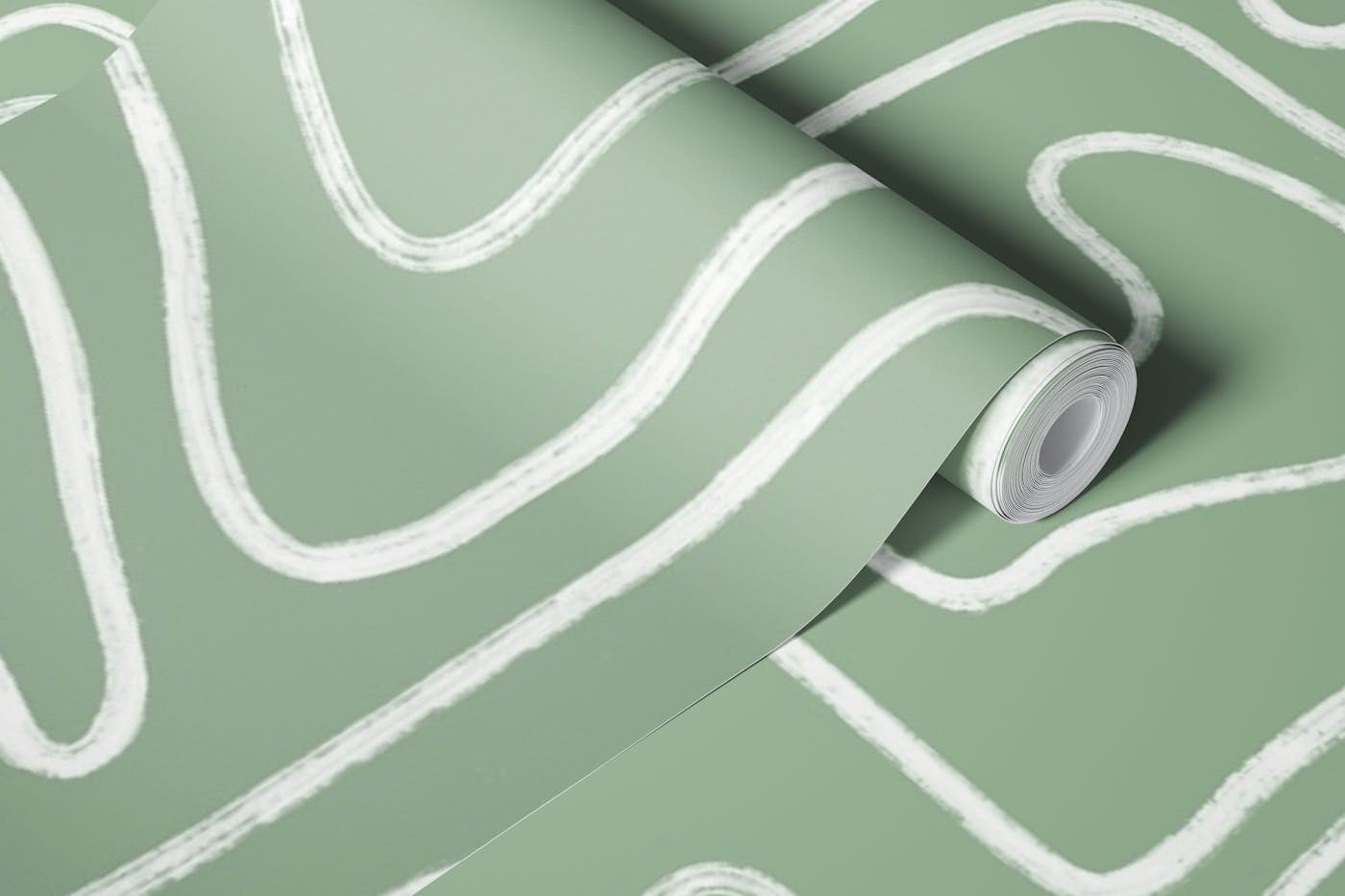 Abstract Lines in Sage Green Hand Drawn wallpaper roll