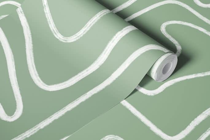 Abstract Lines in Sage Green Hand Drawnwallpaper roll