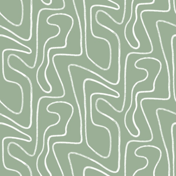 Abstract Lines in Sage Green Hand Drawn