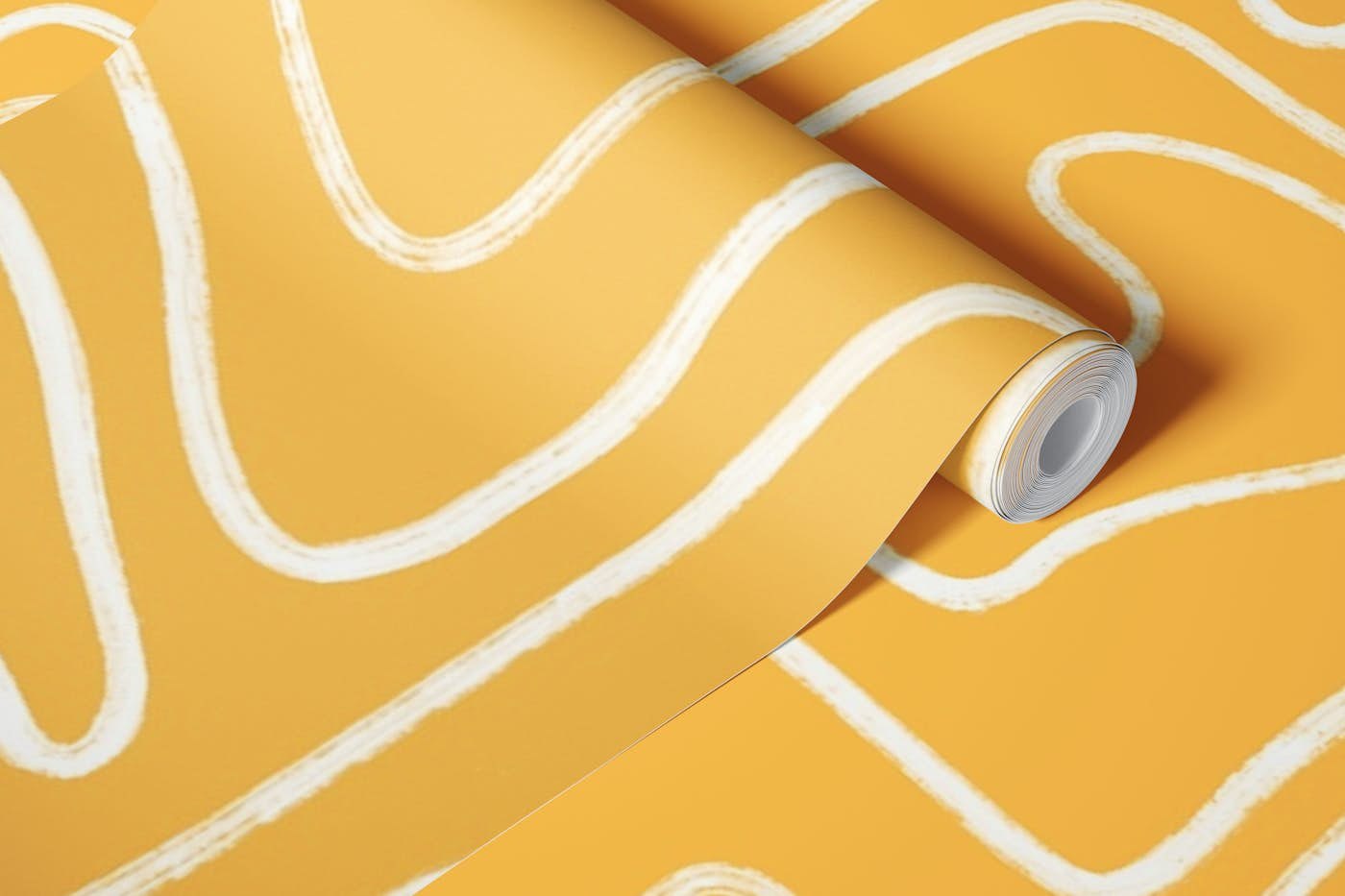 Modern Lines in Gold Sunny Yellow Handmade wallpaper roll