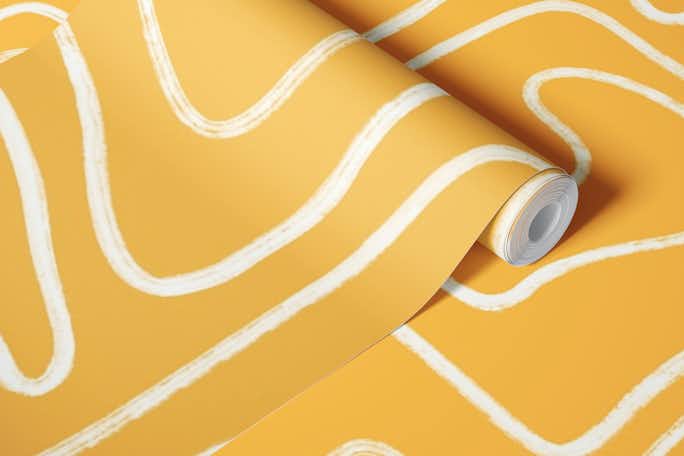 Modern Lines in Gold Sunny Yellow Handmadewallpaper roll