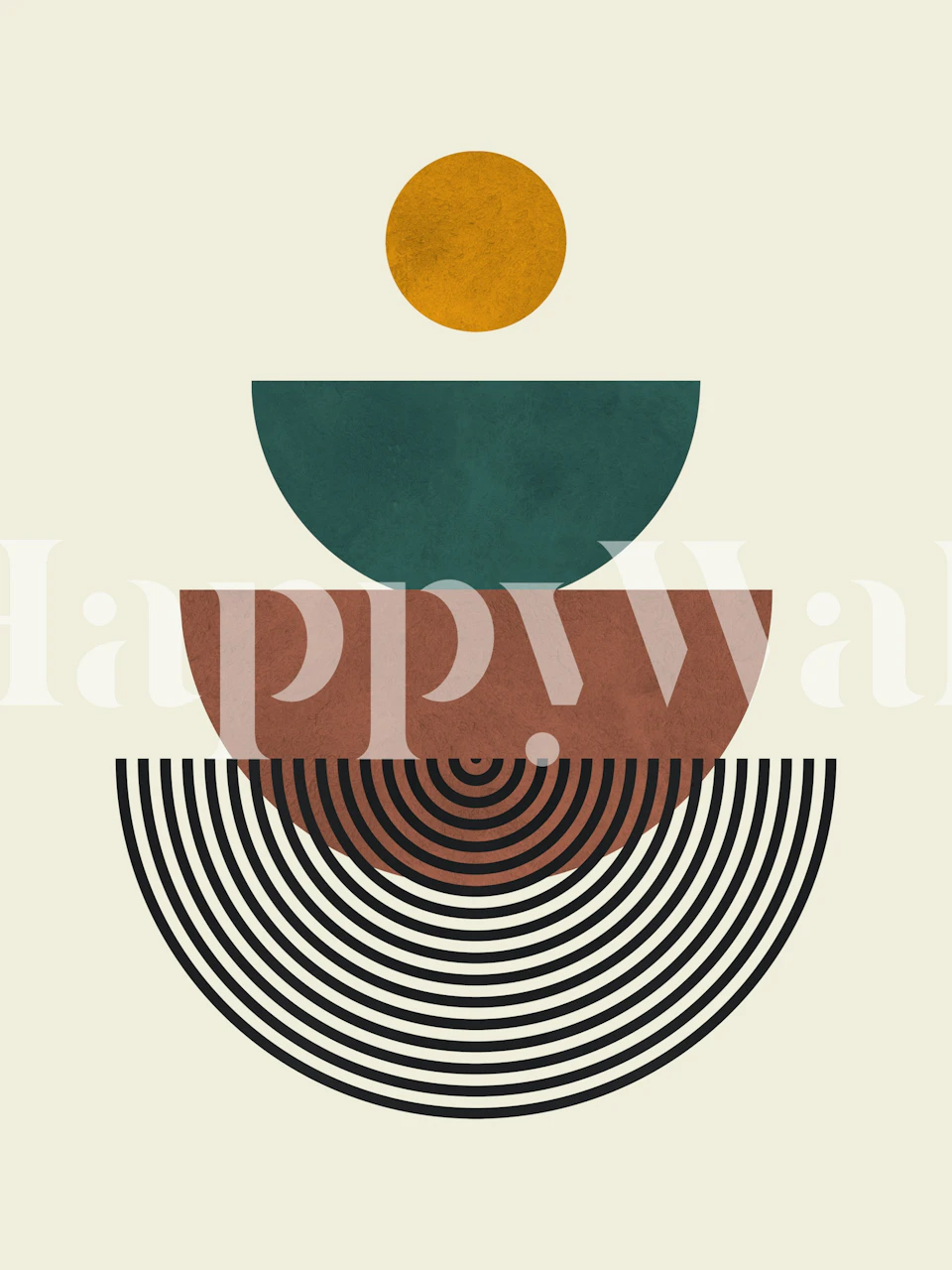 Geometric pattern with circles and lines in teal, brown, black, and yellow wallpaper