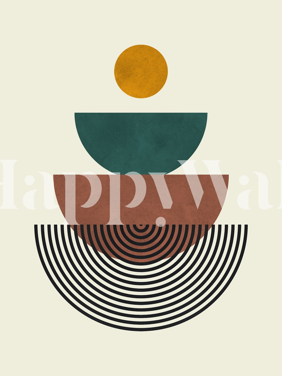 Geometric pattern with circles and lines in teal, brown, black, and yellow wallpaper