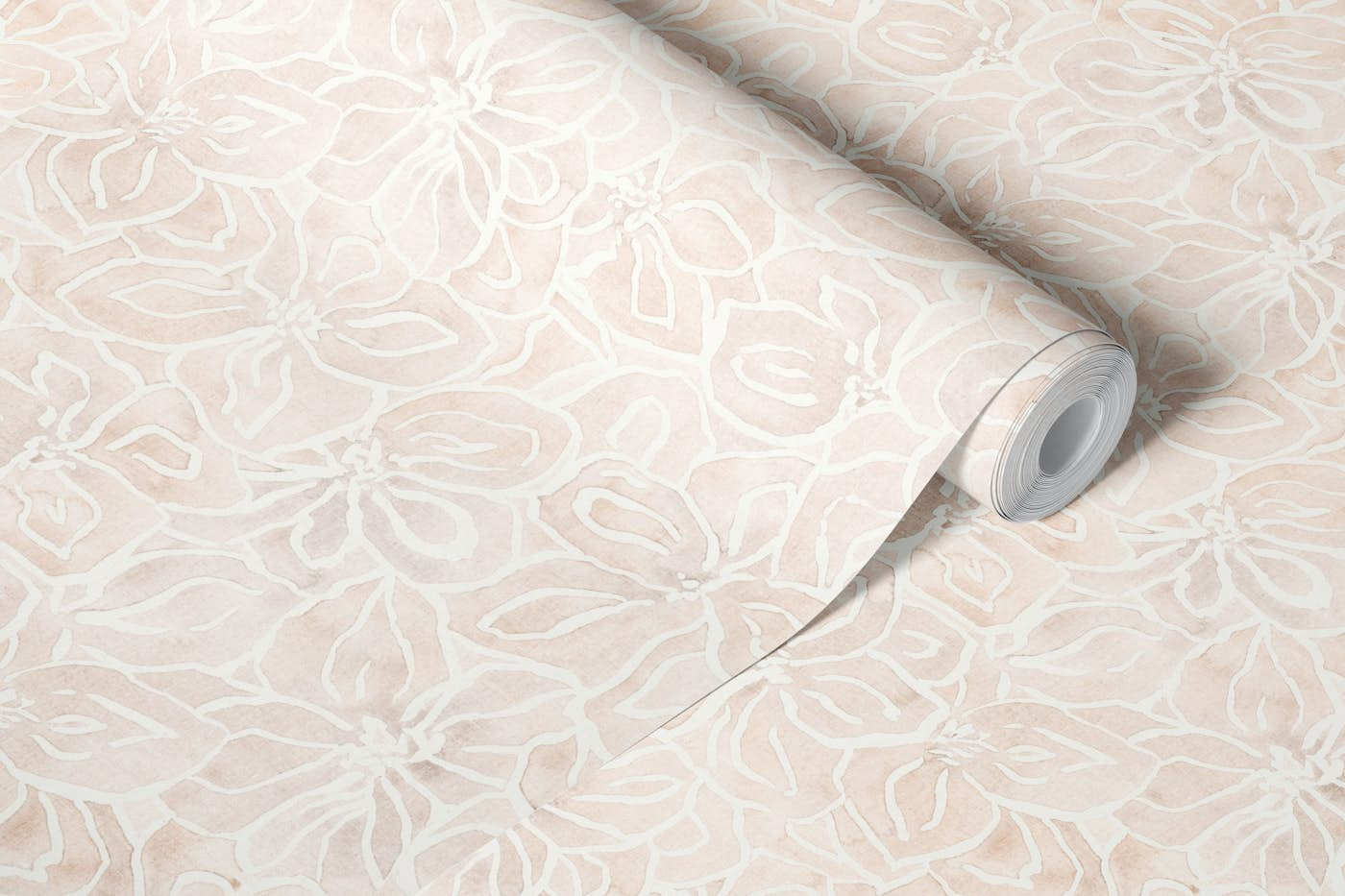 Warm minimalism painterly flowers beige wallpaper roll