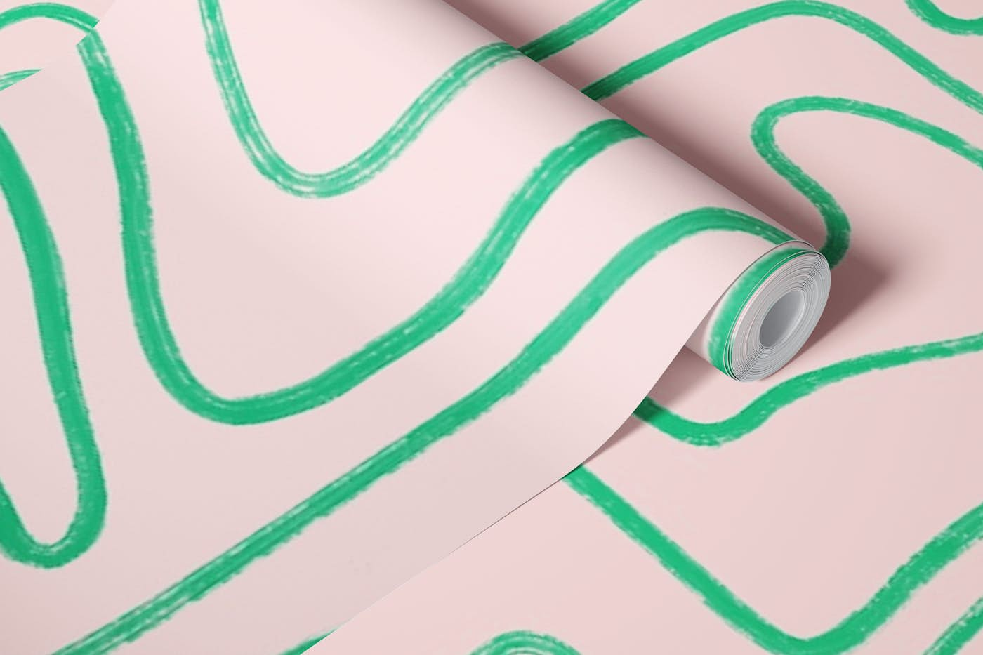 Abstract Modern Lines Pink and Green Drawn wallpaper roll