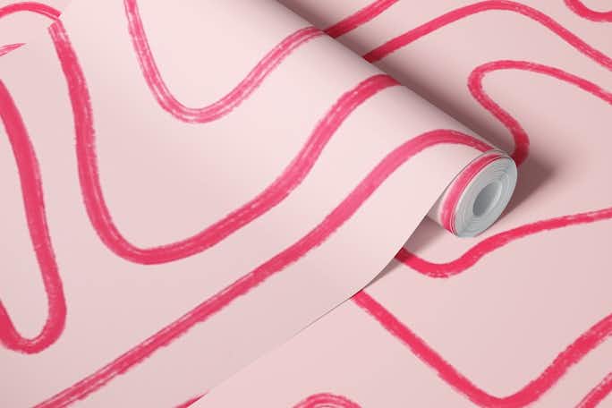 Abstract Modern Lines in Hot Pink Hand Drawnwallpaper roll