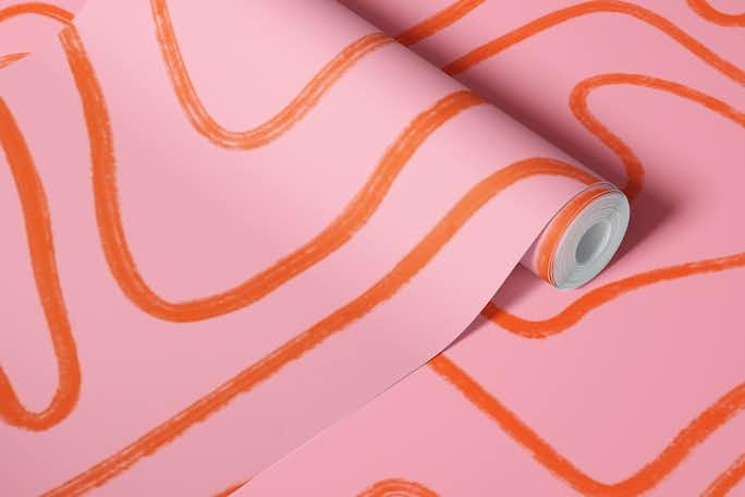 Abstract Modern Lines in Pink and Orange Geowallpaper roll