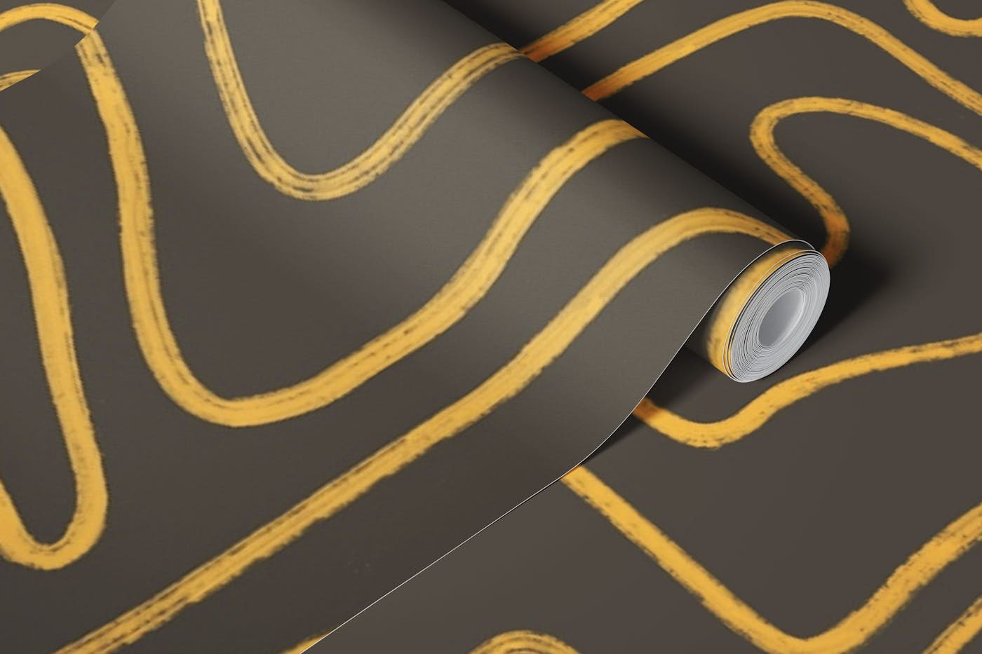 Abstract Modern Lines in Yellow and Brown Geo wallpaper roll