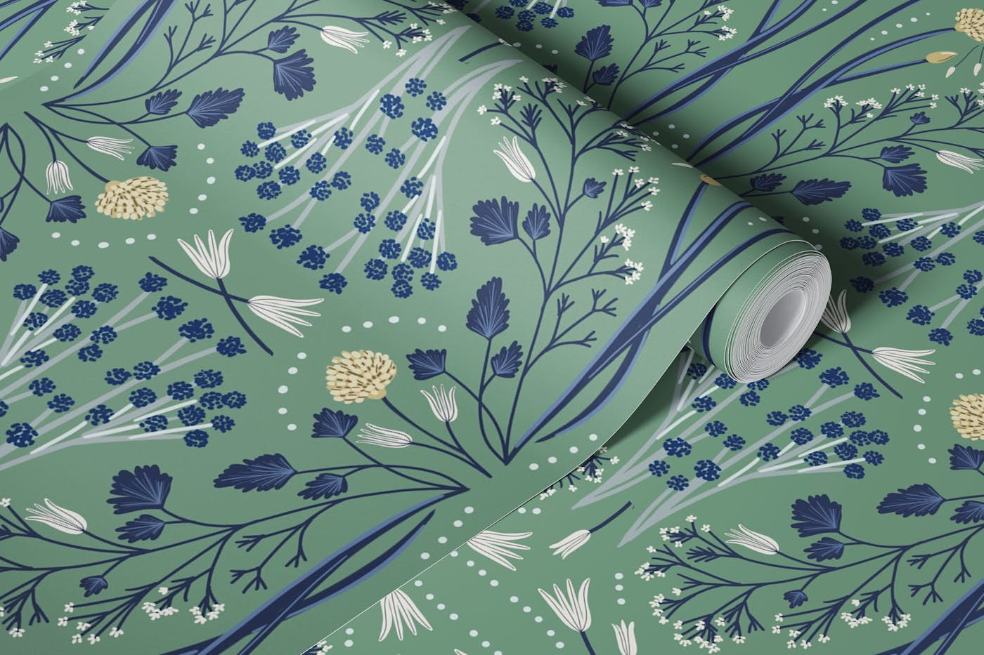 Folk Emerald Green wallpaper roll