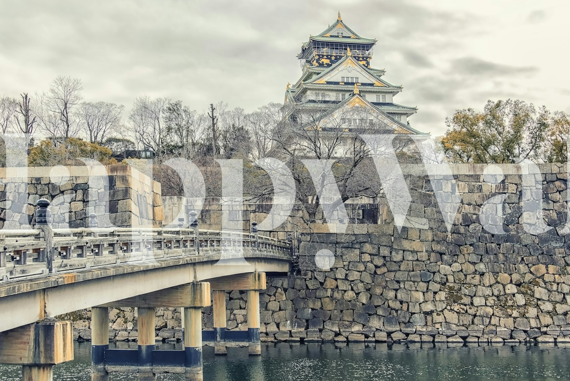 Osaka Castle wallpaper displayed in a room