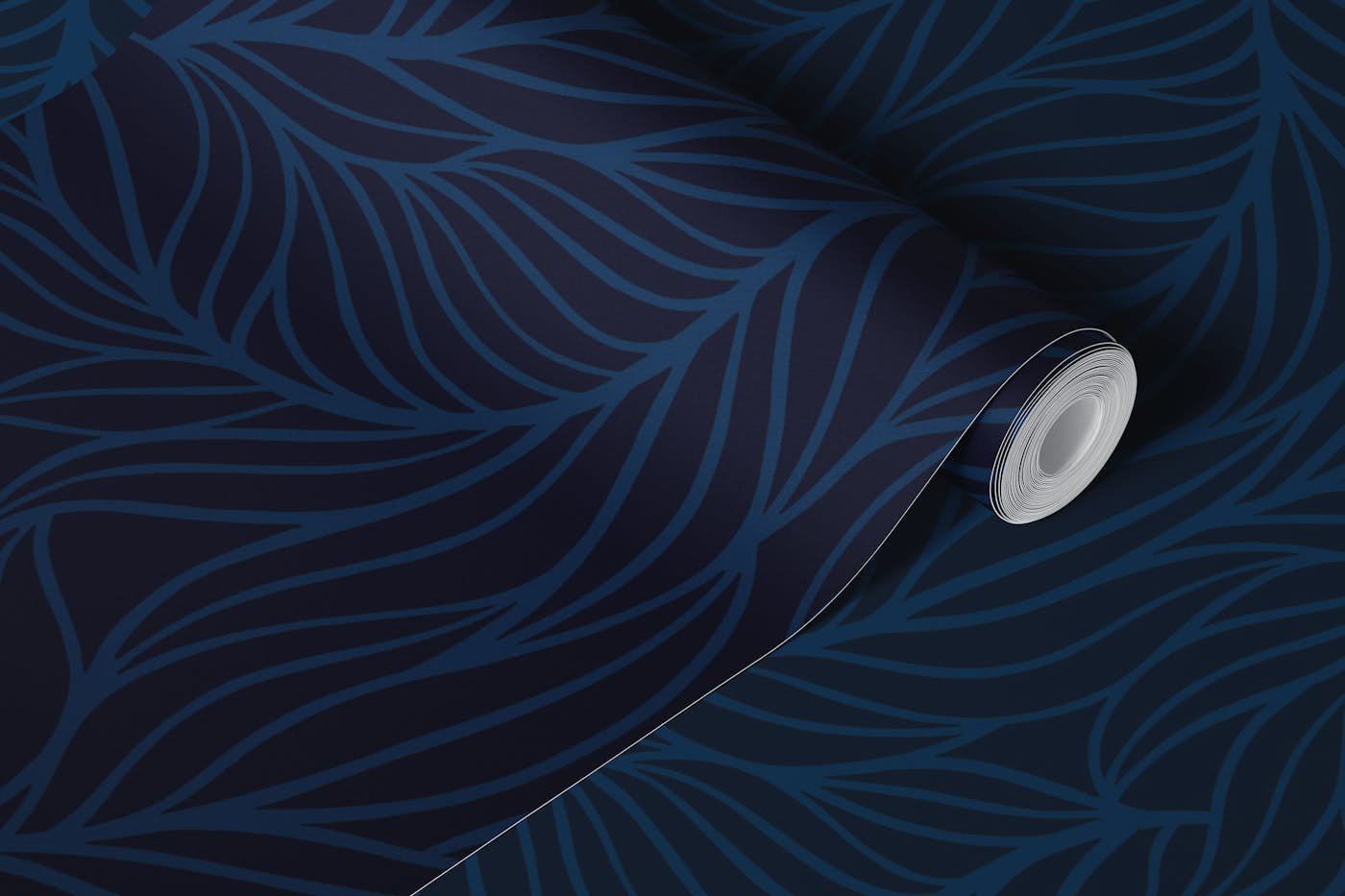 Minimalist flowing leaves dark blue wallpaper roll