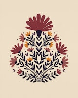 Symmetrical floral bouquet - burgundy ταπετσαρία