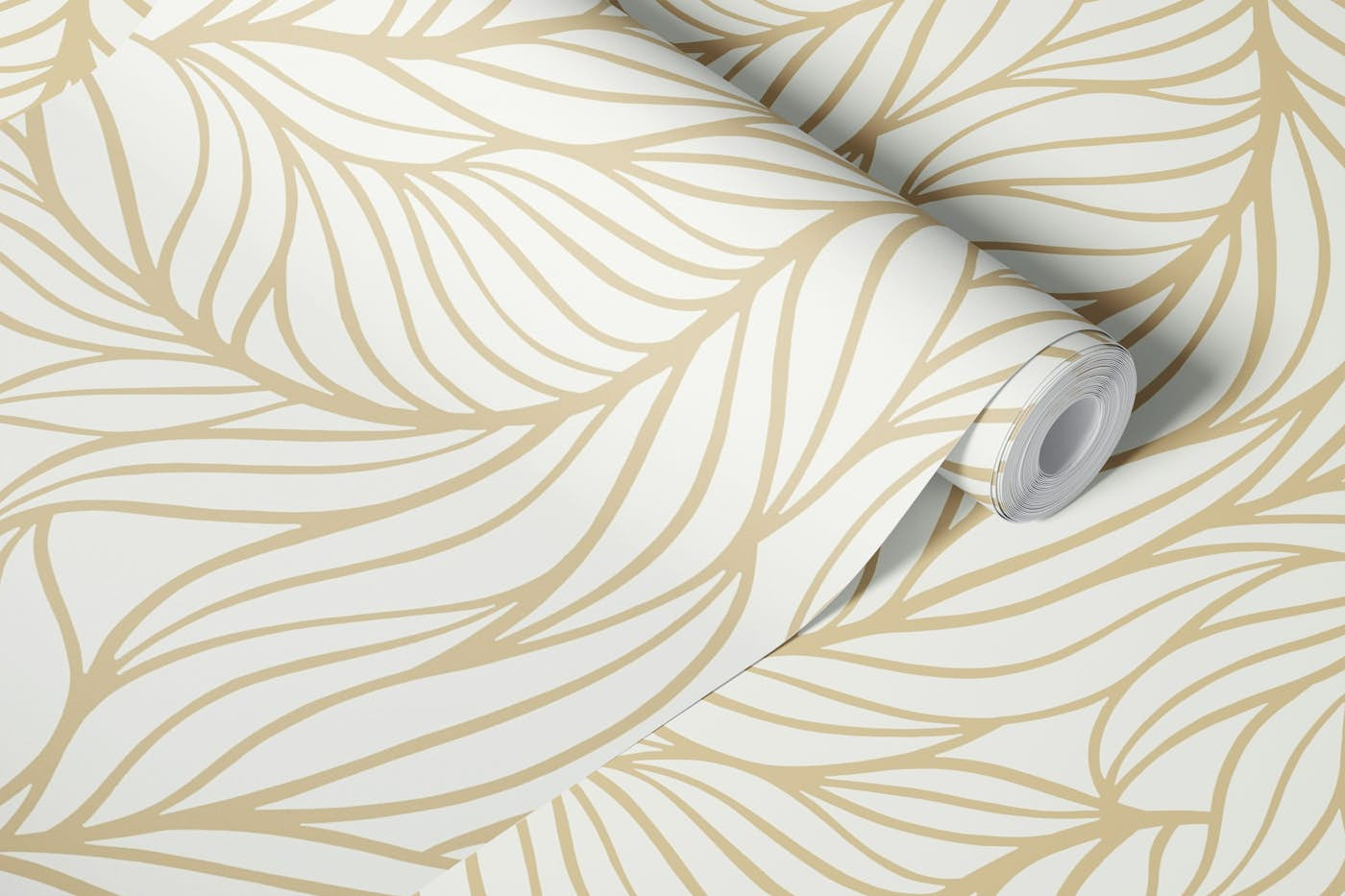 Minimalist flowing leaves cream off-white wallpaper roll