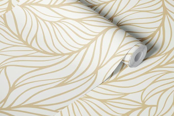 Minimalist flowing leaves cream off-whitewallpaper roll