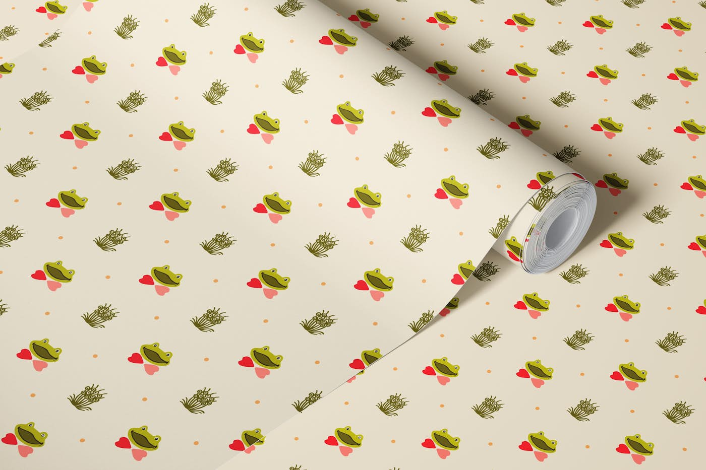 Happy frog beige wallpaper roll