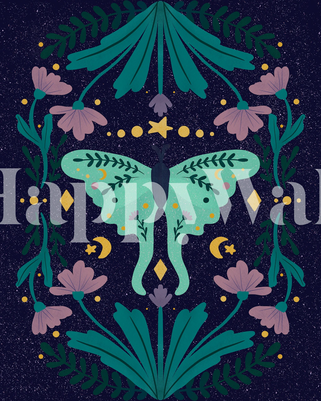 Tapeta Mystic Luna Moth Floral u sobi