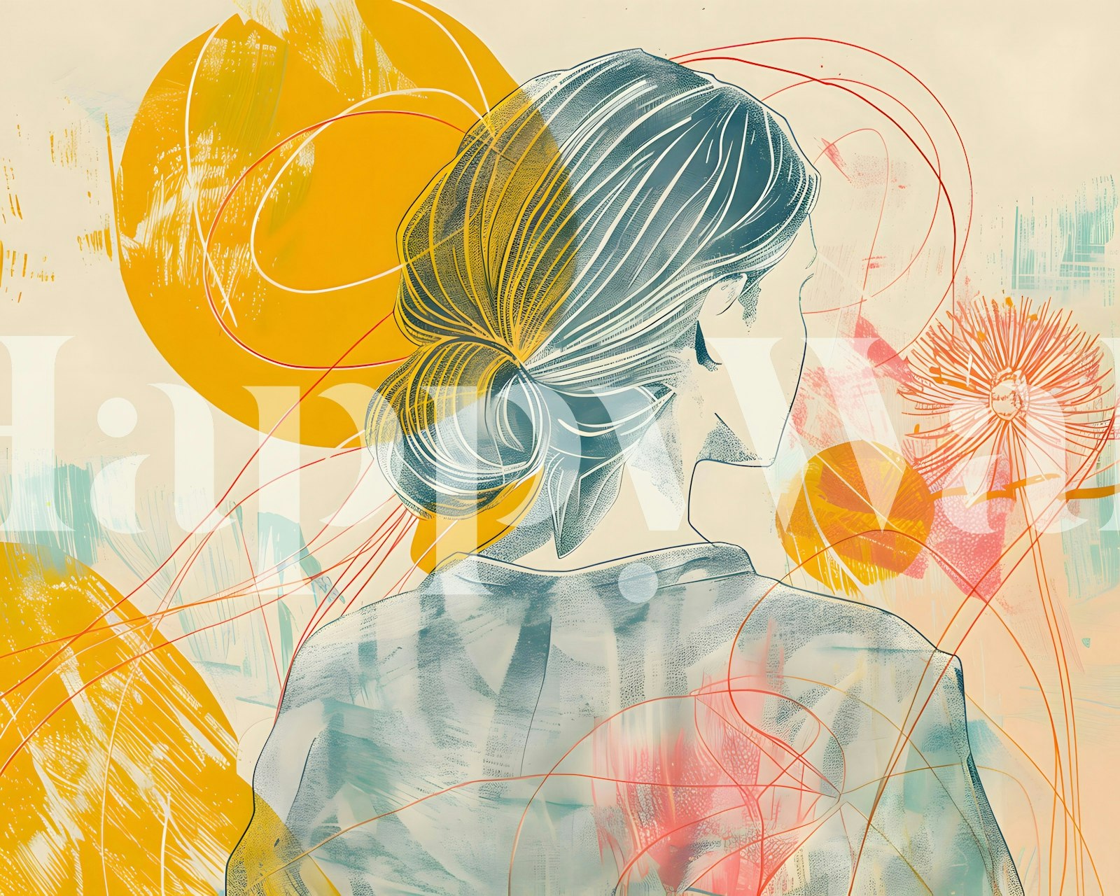 Artistic wallpaper featuring a woman and sunset