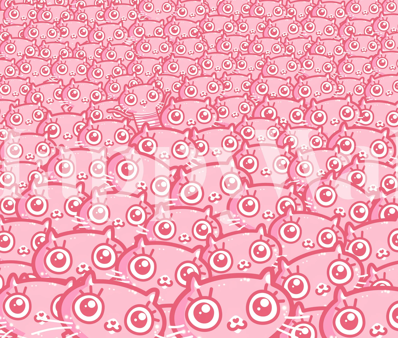 Numerous pink cartoon cats with large eyes wallpaper
