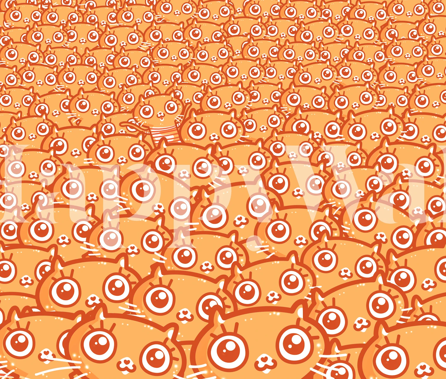 Papel pintado de patrón de gato naranja en una habitación