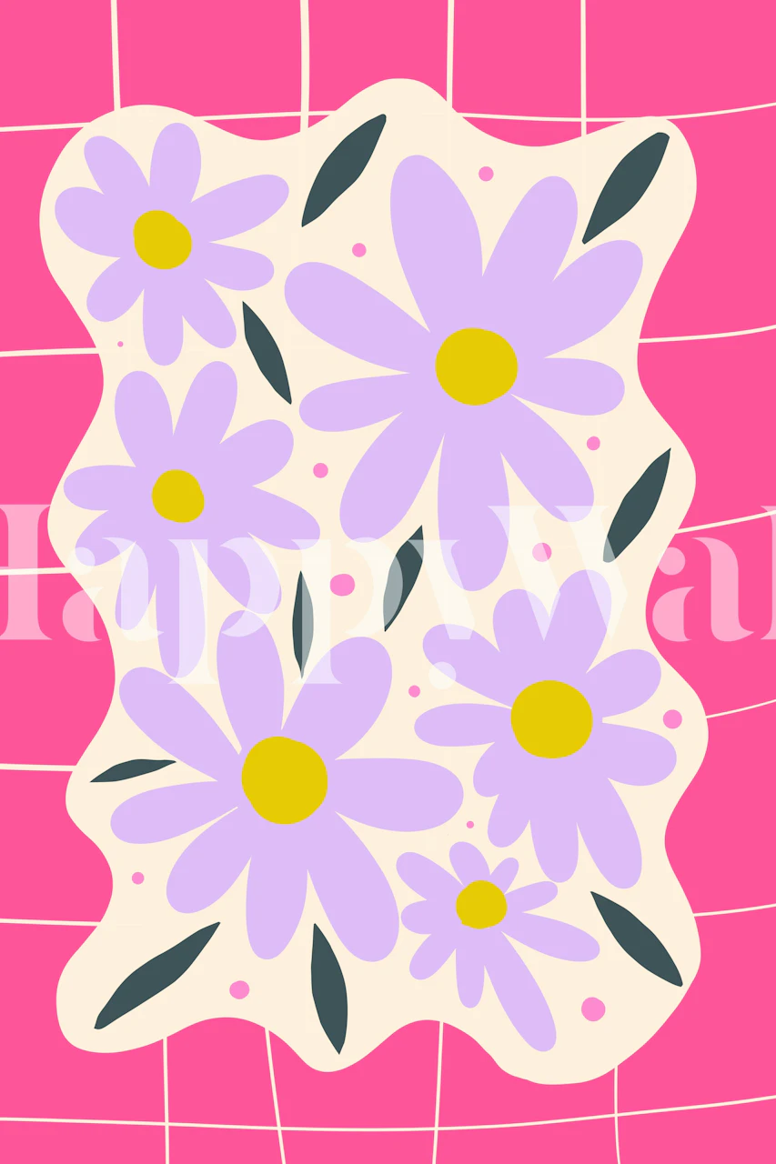 Modern grid flowers wallpaper in a room