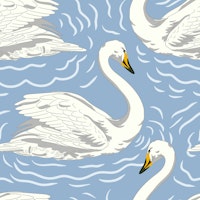 White Swan Lake on Powder Blue behang