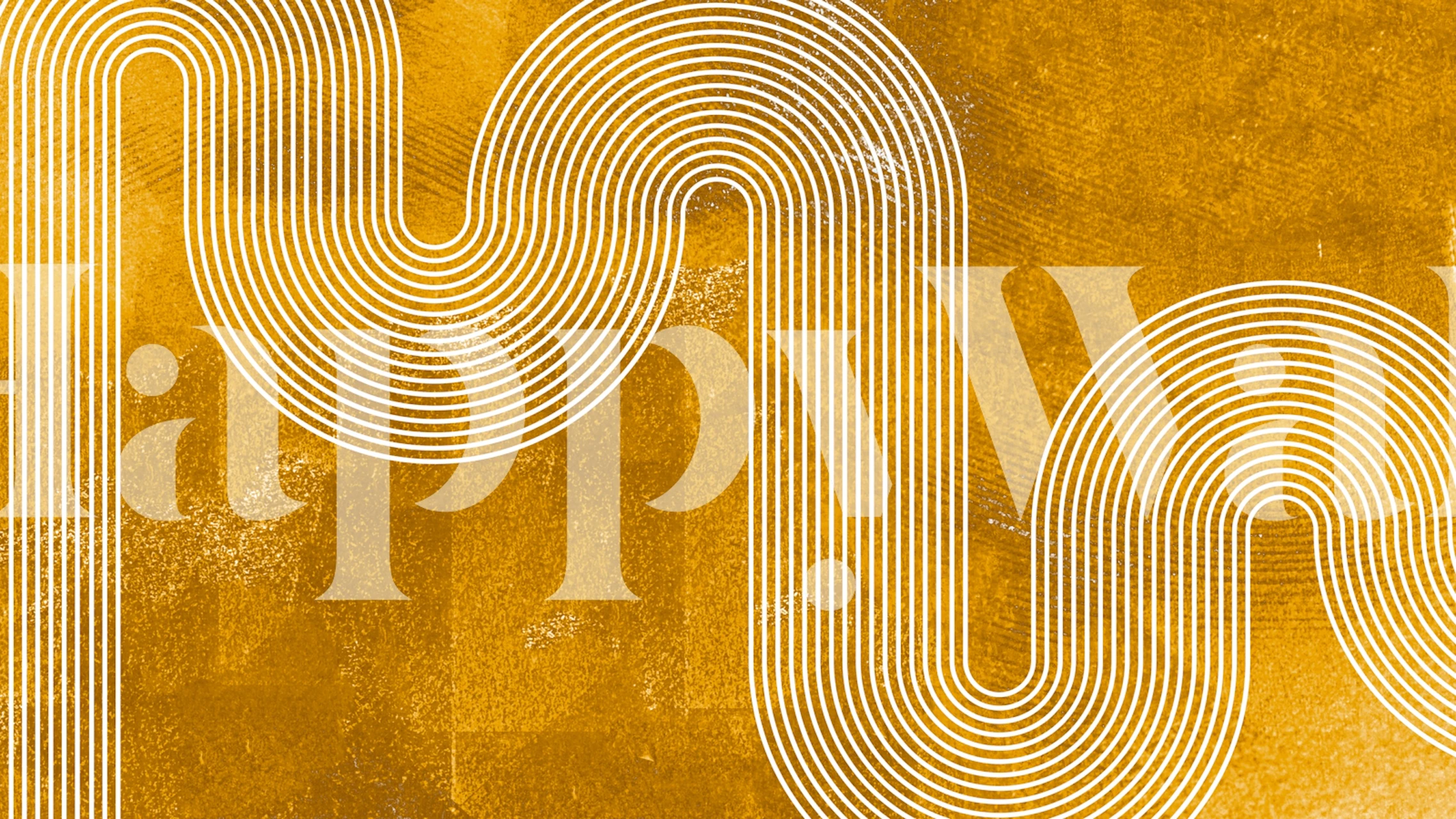 Fotomural dorado estilo japonés con patrón de líneas curvas