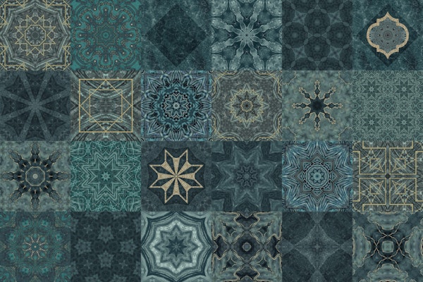 Oriental Mediterranean Tiles Turquoise Gold