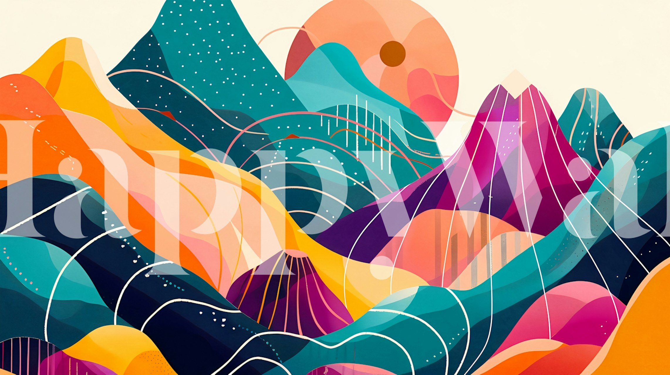 Colorful abstract mountain landscape with vibrant hues wallpaper