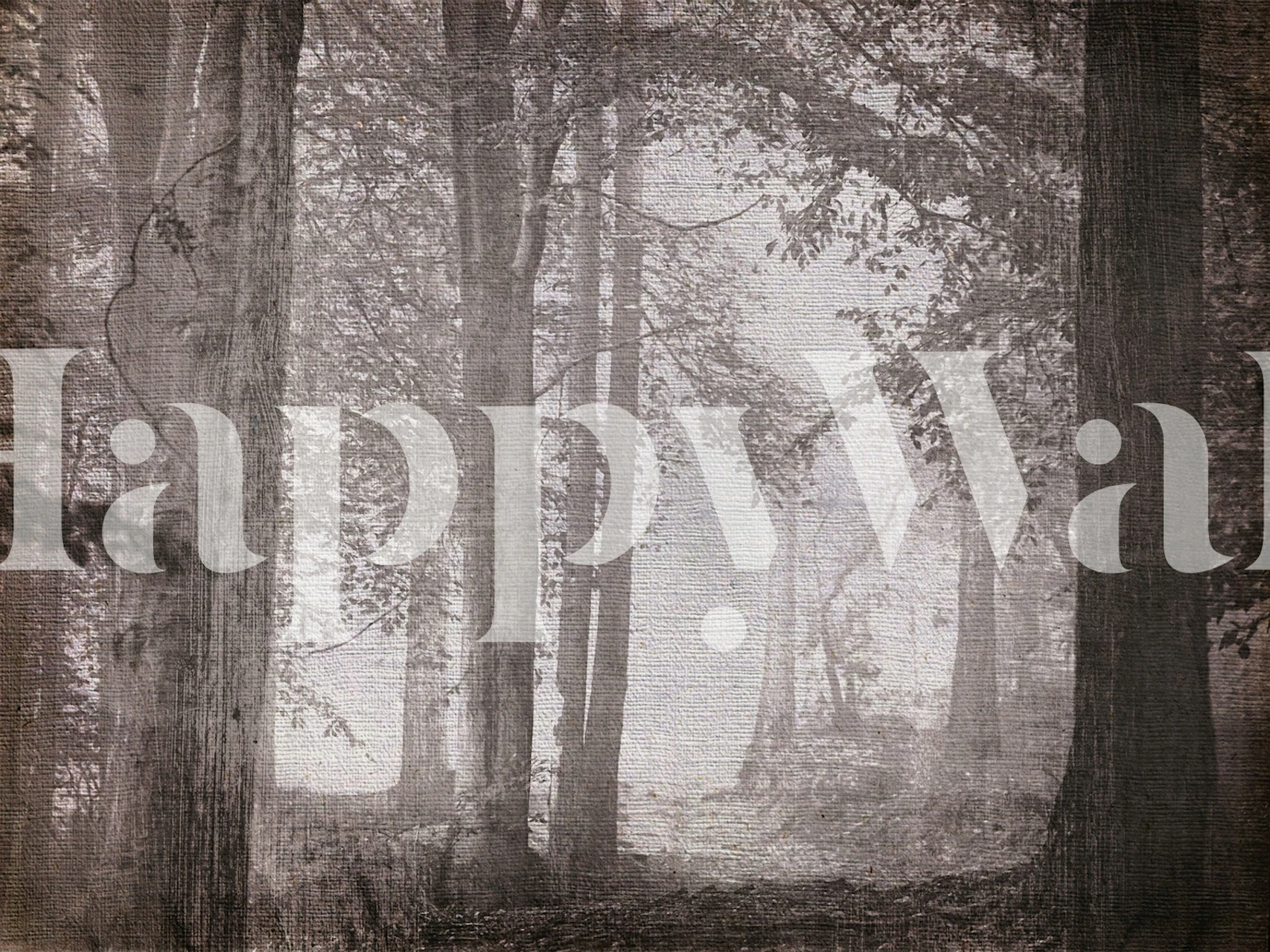 Etherische muurschildering in grungestijl van een mistig bos