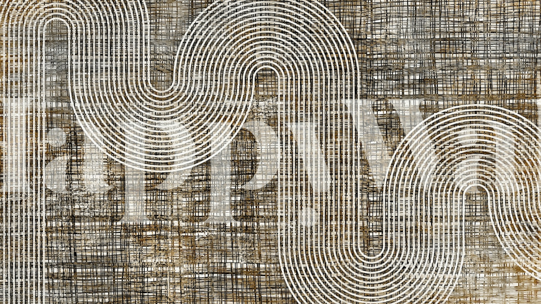 Umělecká rustikální nástěnná malba ve stylu Japandi s minimalistickými křivkami na texturovaném pozadí