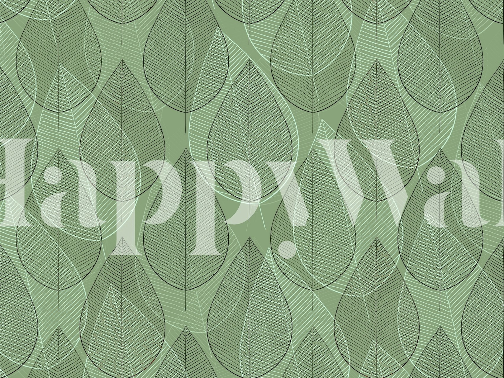 Vægmaleri med grønt overlappende bladmønster til boligindretning