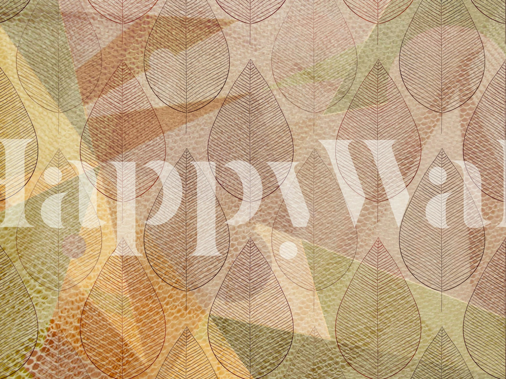 Earthy leaf pattern in warm colors on textured wallpaper