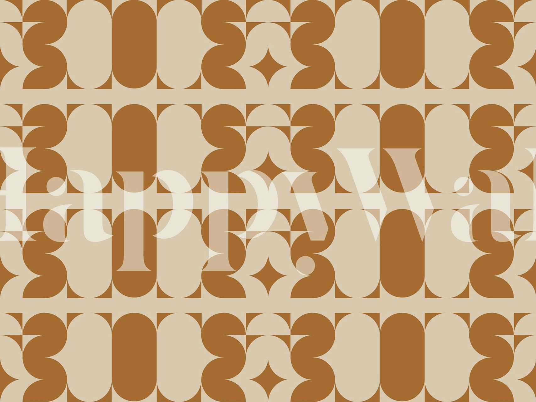 Brun og cremet vægmaleri i moderne stil med geometrisk mønster fra midten af århundredet