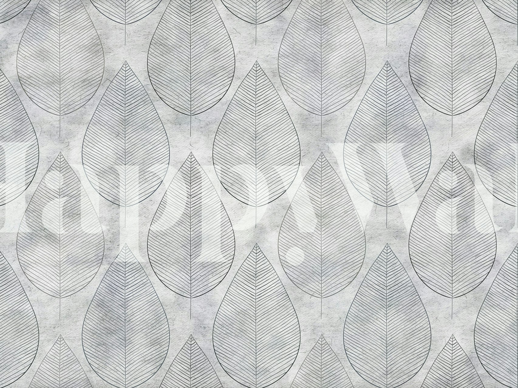 Papel tapiz Grey Japandi Leaves exhibido en una habitación