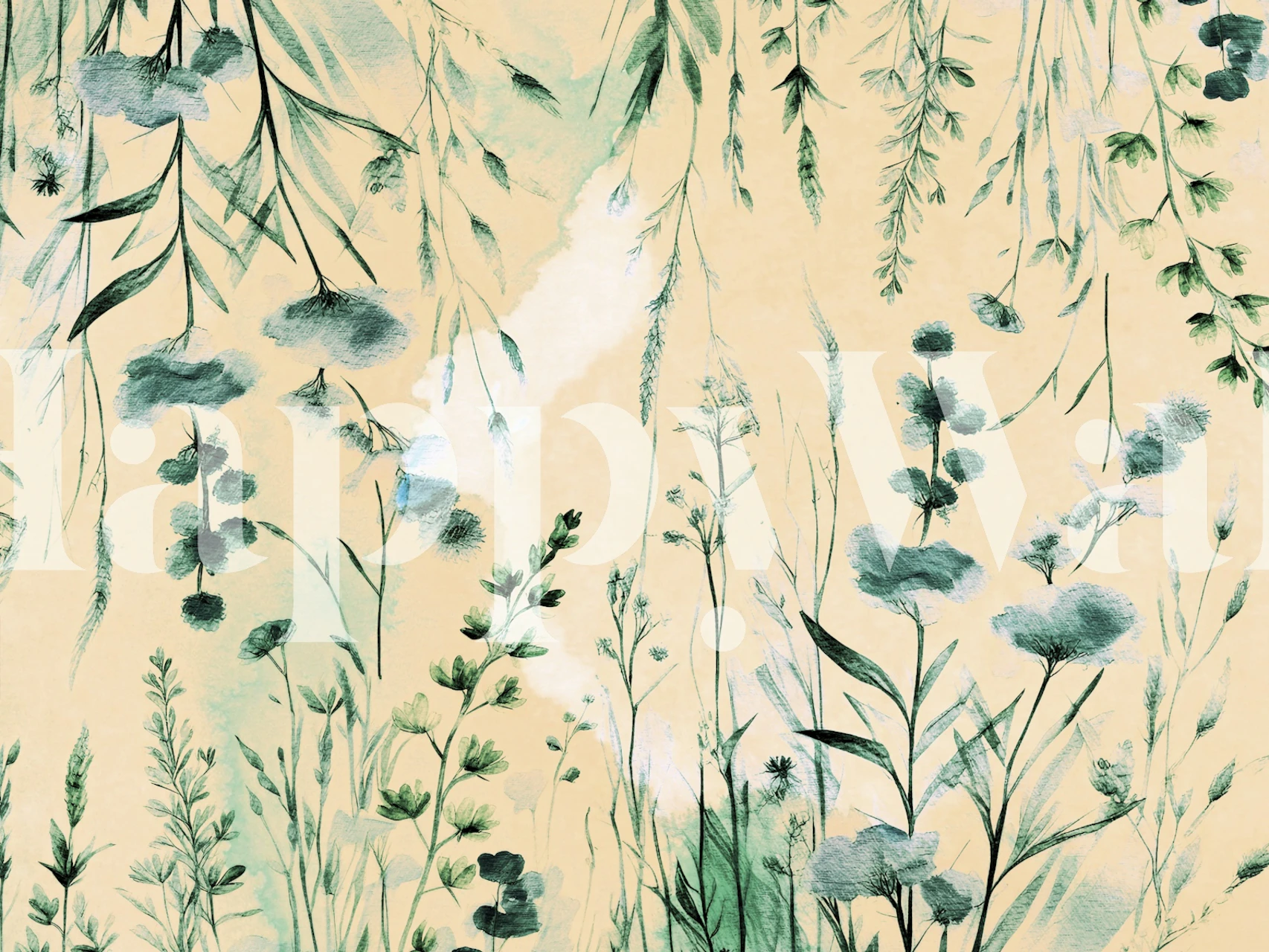 Green floral patterns with soft background colors wallpaper