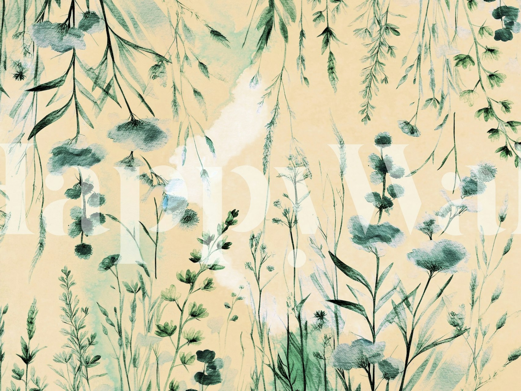 Green floral patterns with soft background colors wallpaper