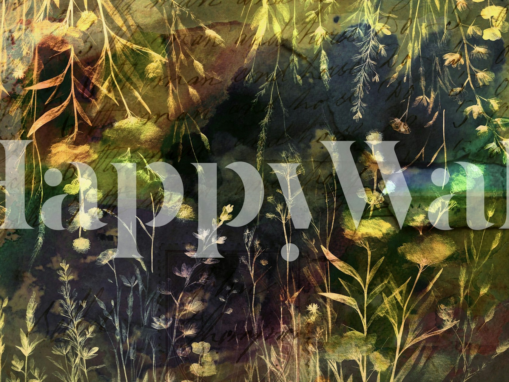 Artistic wildflower wall mural with a mixture of blooming plants