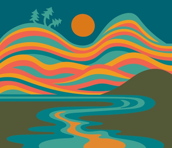 BLOOD MOON Mid-Century Retro Landscape Teal