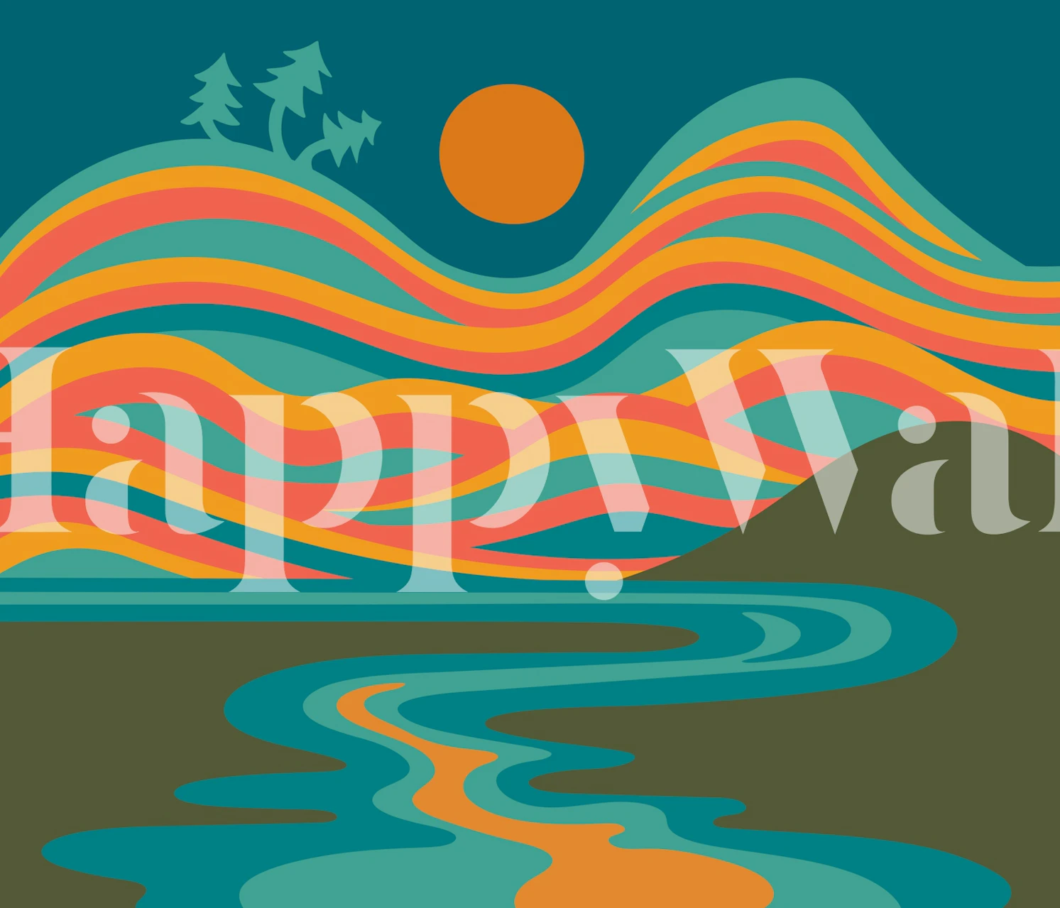 Blood moon mid-century landscape wallpaper