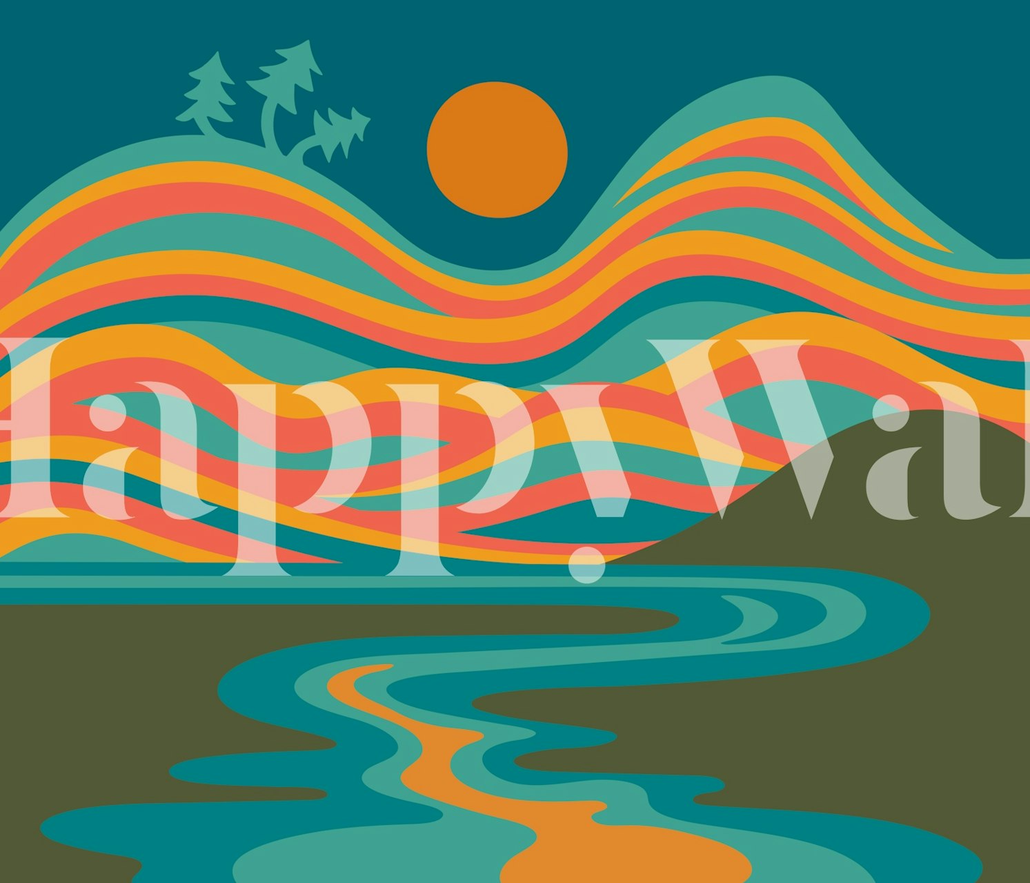 Blood Moon Mid-Century Retro Τοπίο Ταπετσαρία