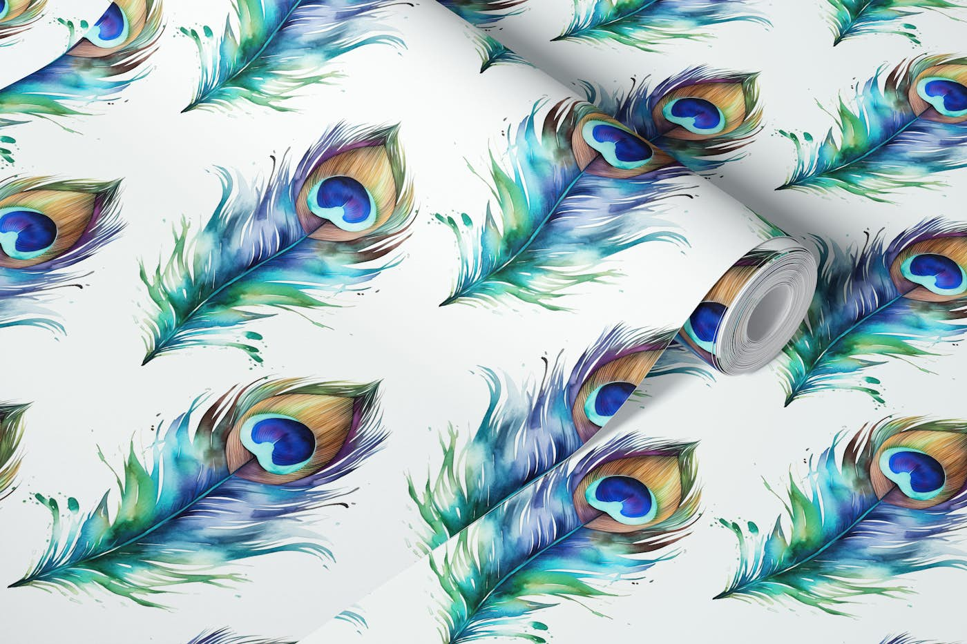 Watercolors Peacock Feathers 1 wallpaper roll