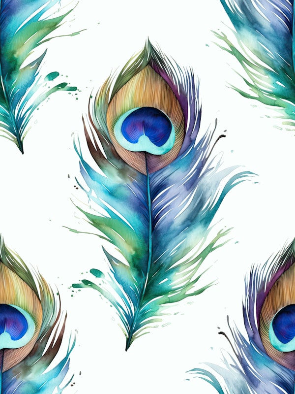 Watercolors Peacock Feathers 1