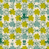 Scandinavian green flowers with frogs (Large) tapete