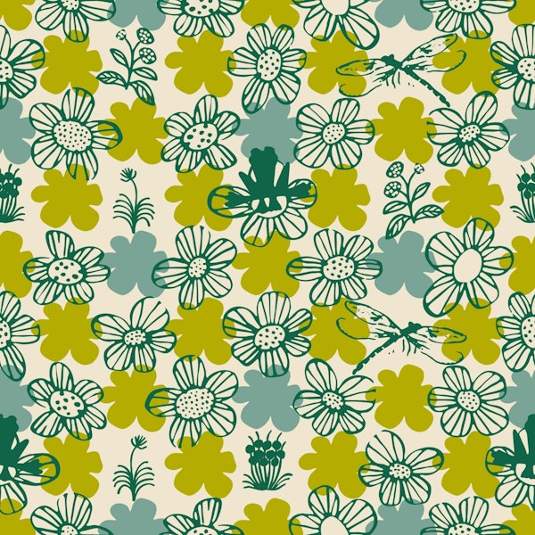 Scandinavian green flowers with frogs (Large)