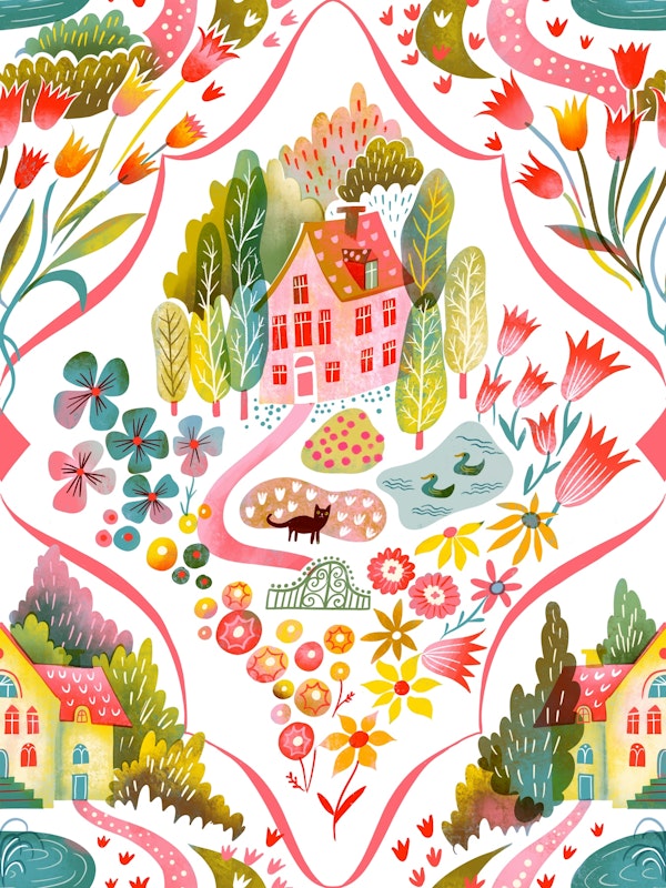 blooming garden houses