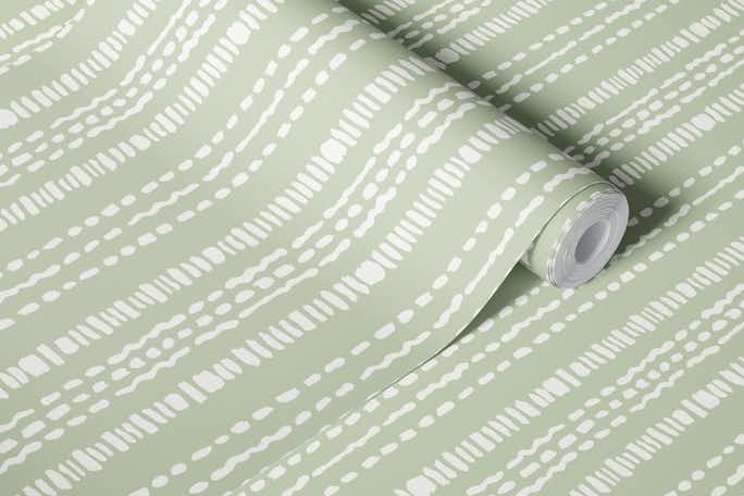 Boho stripe soft sage greenwallpaper roll