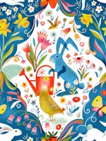 spring gardening bunnies chicken behang