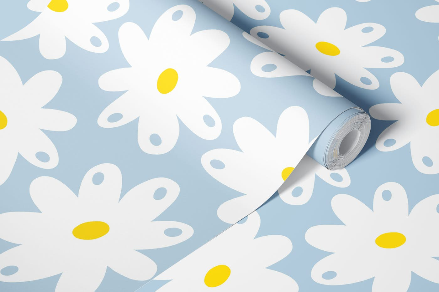 Happy Daisies - Air Blue wallpaper roll