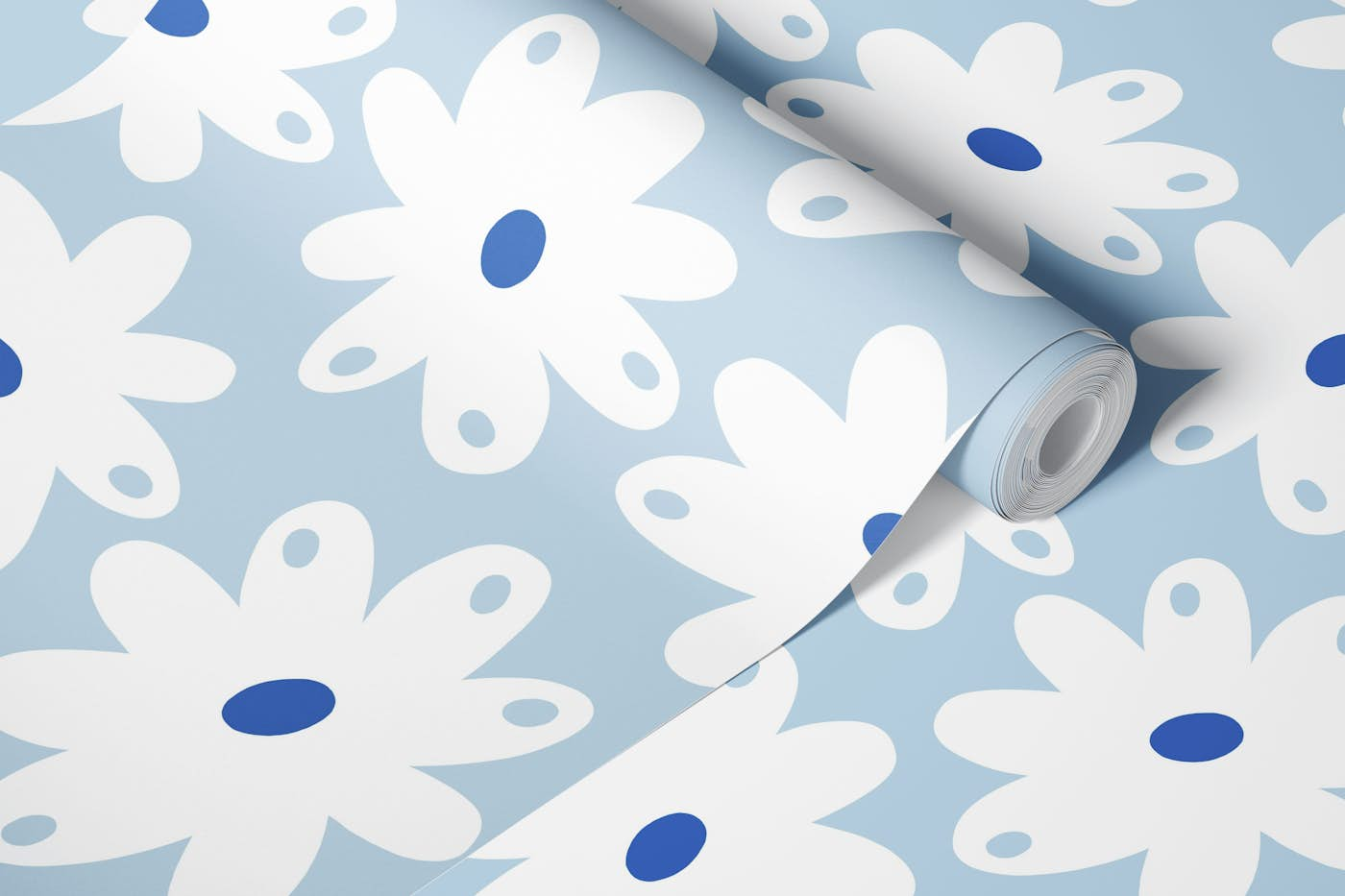 Happy Daisies - Air and Cobalt Blue wallpaper roll