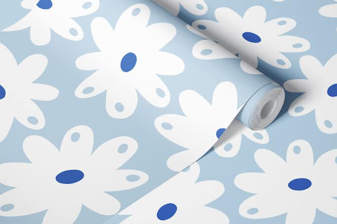 Happy Daisies - Air and Cobalt Bluewallpaper roll